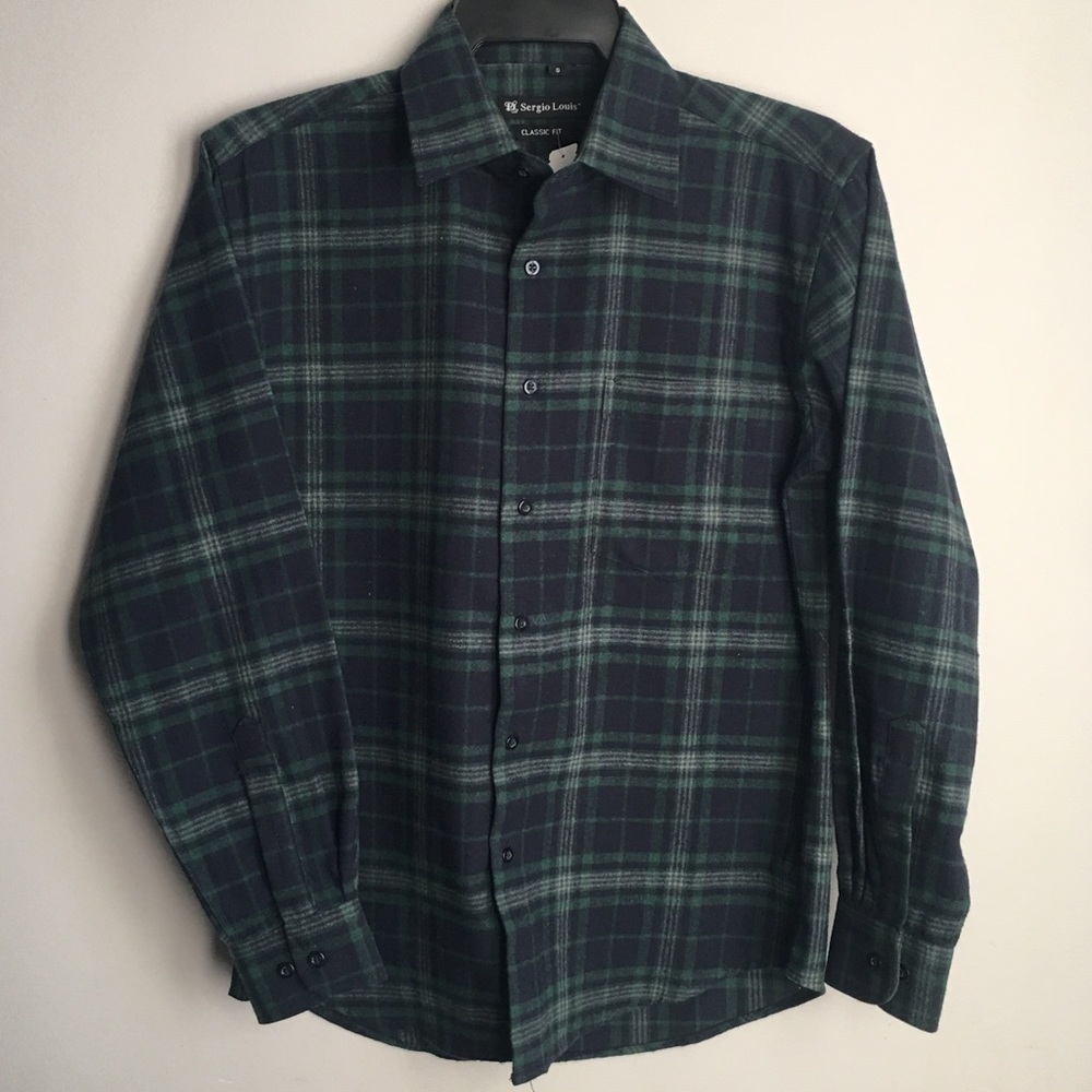Sergio Louis Green plaid button up shirt size small grandeur petit gilet manche